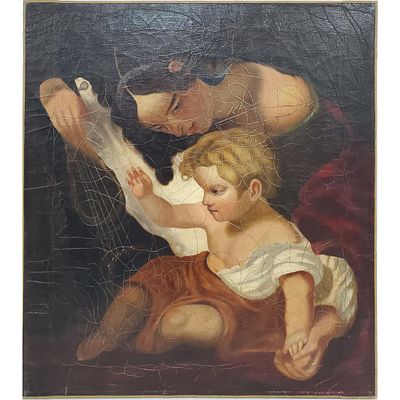 After George W. Waters (American, 1832 - 1912) "Madonna and Child" Painting Oil on Canvas. 
