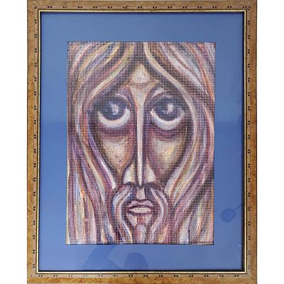 Boris Kozlov (Russian, 1937 - 1999) Painting Crayon on Paper "Faces 87-89". Signed on Verso in 