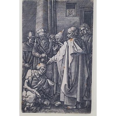 Attributed to Albrecht Durer, German (1471-1528) Etching on Paper. "Biblical Subject". Marked 