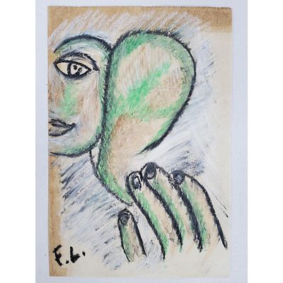 After Fernand Leger Painting Oil Pastel on Paper "Portrait" Signed Lower Left. Unframed. 