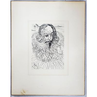 Salvador Dali Etching on Paper. "Cervantes" c.1950's or 60's. Comes w/ Certificate on The Back. 