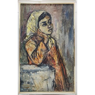 Ruth Schloss, Israeli (1922-2013) Painting Oil on Canvas. Signed in Hebrew &amp; Name of 