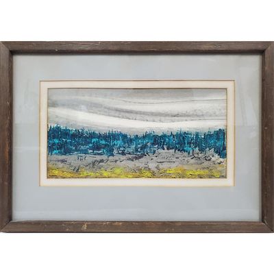 George Kunkel, American (1922-1984) Painting Oil &amp; Watercolor on Paper. "Abstract Marshland" 