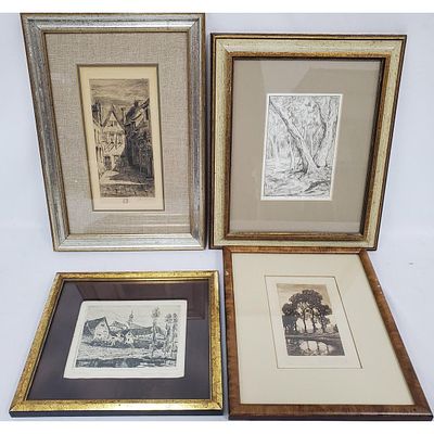 Lot of 4 Old Signed Etchings. Some Are Possibly European &amp; Some American. All Beautifully 