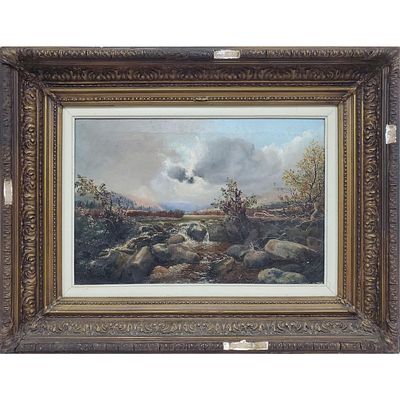 Antique 19th C. English Painting Oil on Canvas. "Landscape" Illegibly Signed &amp; Dated '81 on 