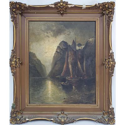 Antique 19th C. Signed Norwegian Oil Painting. Antique 19th C. Signed Norwegian Painting Oil on 