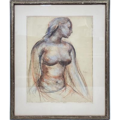 Josef Presser, American (1907-1967) Painting Pastel, Watercolor &amp; Pen on Paper. "Nude". 
