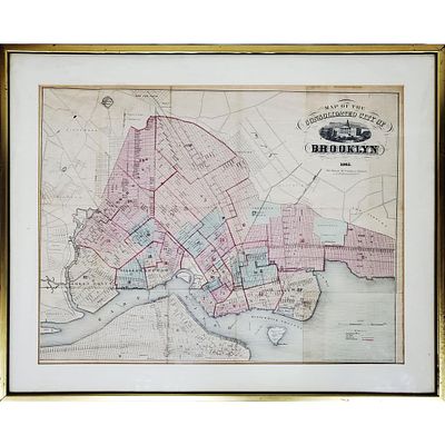 Original Hand Colored Map of Brooklyn, NY 1963. Original Hand Colored Map of Brooklyn, NY Dated 