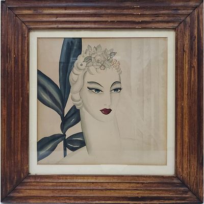 Alice Szegedy, Hungarian (20th C.) Painting Watercolor &amp; Pencil on Paper "Head of a Woman" 