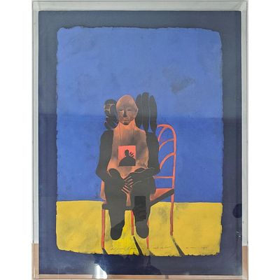 Signed Painting Oil on Heavy Handmade Paper "Seated Man". Signed &amp; Dated '95 on Lower Right 