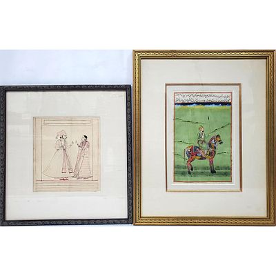 2 Antique Indian or Mugal Illuminated Paintings. Lot of 2 Antique Indian or Mugal Illuminated 