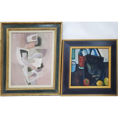 Lot of 2 Vintage Abstract Paintings Oil on Canvas. 1 is Signed &amp; Described on Verso. Both 