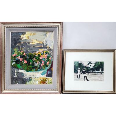 Lot of 2 Fine Signed Paintings Including an Oil on Canvas "Peonies" Signed "Silbert" &amp; 