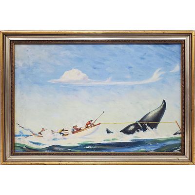 Signed "H. Millar" Painting Oil on Board. "Whale Hunters" c.1923. Signed Lower Right &amp; 