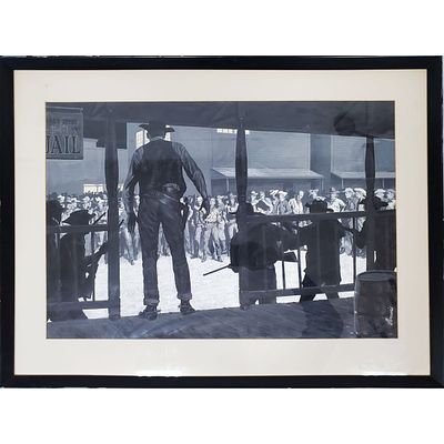 Shannon Stirnweis, American (b.1931) Painting Watercolor on Paper "Western Scene". Signed Lower 