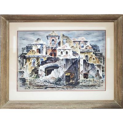 Avery Johnson (American, 1906 - 1990) Painting Large Watercolor on Paper "Deserted" Signed 