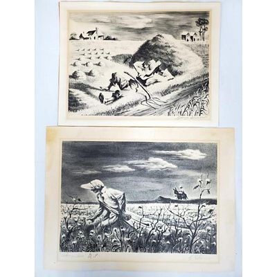 Georges Schreiber American/Belgian (1904–1977) Lot of 2 Signed Lithographs. Unframed. 