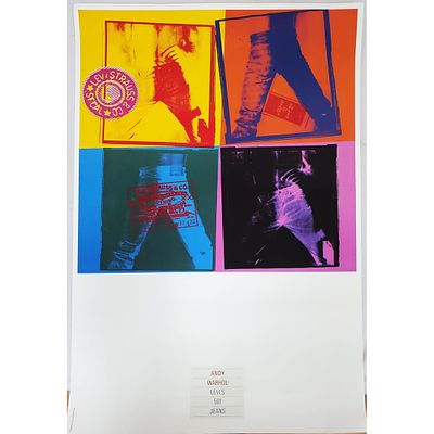 Rare Andy Warhol "Levi's 501 Jeans" Poster. Signed on the Verso. Unframed. Condition: Generally 