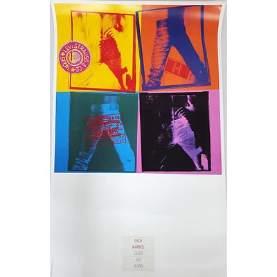 Rare Andy Warhol "Levi's 501 Jeans" Poster. Signed on the Verso. Unframed. Condition: Generally 