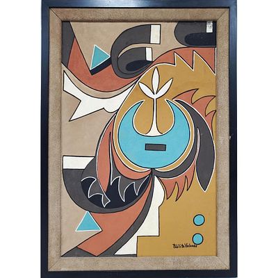 Pablita Velarde (American, 1918 - 2006) Painting Oil on Board " Hopi Pottery Designs" Fully 