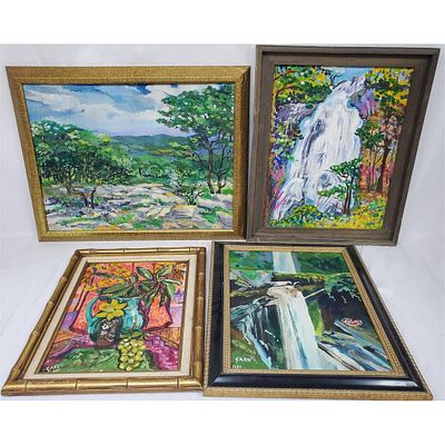 Lot of 4 Paintings Signed Garn. 3 Oil on Canvas &amp; 1 Oil on Board All Signed in Original 