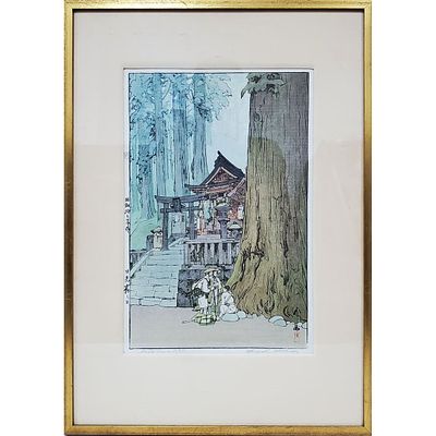 Hiroshi Yoshida (Japanese American, 1876 - 1950) Wood Block Print "Misty Day in Nikko". Fully 