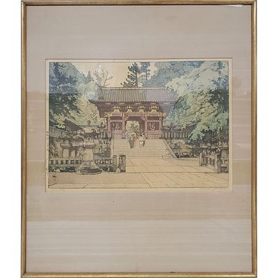 Hiroshi Yoshida (Japanese American, 1876 - 1950) Wood Block Print "Gold Gate (Kinmon)". Fully 