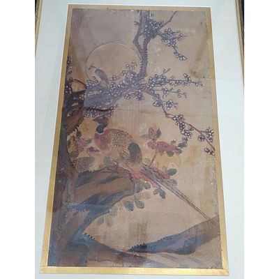 Lot of 3 Antique Japanese Paintings Oil &amp; Watercolor on Paper Depicting Birds &amp; 