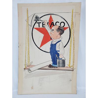 Petroliana "Texaco" Signed Antique Watercolor. Petroliana Signed "Zilo" Antique Painting 
