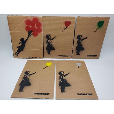 After Banksy, 5 Spray Paint Artworks. After Banksy, British, 5 Artworks, Spray Paint on 