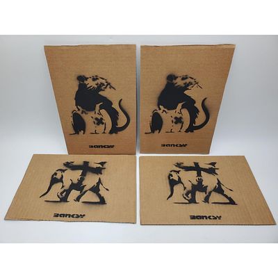 After Banksy, 4 Spray Paint Artworks. After Banksy, British, 4 Artworks, Spray Paint on 
