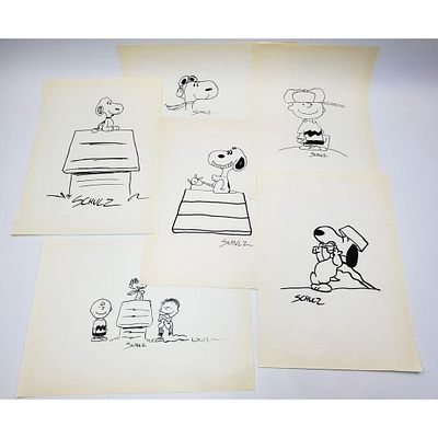 After Charles Schulz 6 Signed Sketches. After Charles Schulz, American (1922-2000) Lot of 6 