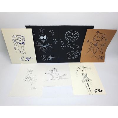 After Tim Burton, 7 Drawings. After Tim Burton, American (Born 1958), Lot of 7 Signed Drawings 