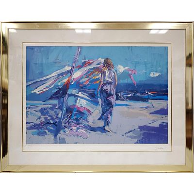 Nicola Simbari, Italian (1927-2012) Lithograph "Ostia Beach". Signed Lower Right &amp; Numbered 