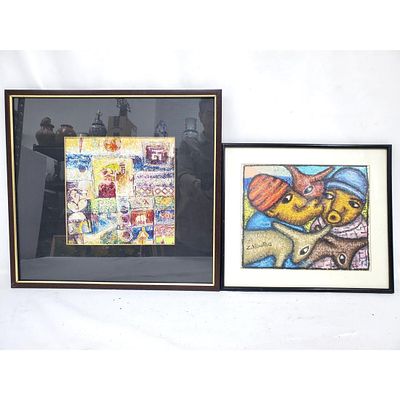 Zachariah Mbutha (b.1949) Pastel on Paper Along w/ Another Painting Which is Unsigned. Both Are 