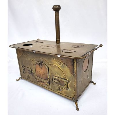 Judaica Antique Brass Child's Toy Oven Stove w/ Star of David Decorations. Condition: Generally 