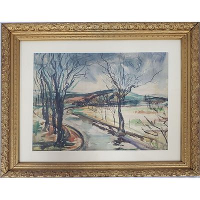 John Jeffrey Newman, American (1907-1953) Painting Watercolor on Paper. "Outdoor Scene". Signed 