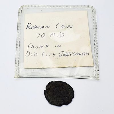 Ancient Roman Coin c.70 AD. Found in Old City Jerusalem. Condition: As Found. Dimensions: 