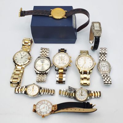 Bag Lot of 10 Costume Jewelry Watches. Condition: Generally Good, As Found. Please Note, We Do 