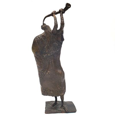 Judaica Modernist Bronze Sculpture Depicting a Religious Man Blowing Shofar. Probably From 