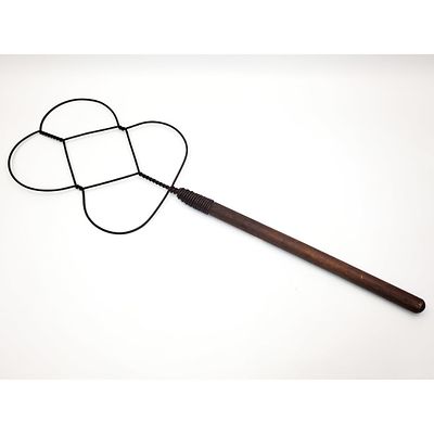 Antique Victorian Carpet Beater Made of Twisted Metal Wire w/ Wooden Handle 1900s. Condition: 