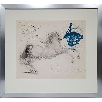 Salvador Dali, Spanish (1904-1989) Etching w Color Aquatint on Paper "Pegasus" c.1960's. Pencil 