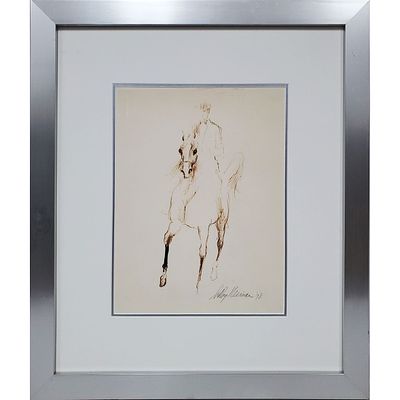 Leroy Neiman, American (1921-2021) Drawing Ink &amp; Crayon on Paper "Horse Rider". Pencil 