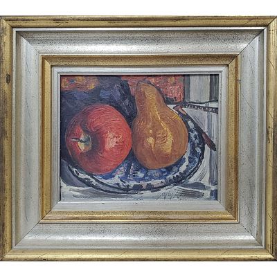 Hayley Lever ( Australian American, 1876-1958) Painting Oil on Board "Still Life Fruits" Signed 