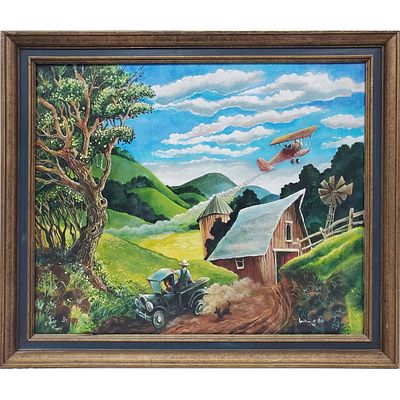 William C. Bell Painting Acrylic on Canvas. Vintage Signed William C. Bell Painting Acrylic on 