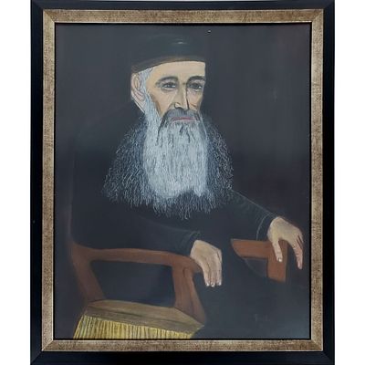Judaica Vintage Signed "Pearl" Pastel on Paper Painting of a Seated Rabbi. Beautifully Framed 