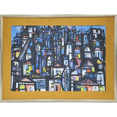 Branko Kovacevic (Serbia, Croatia, 1911 - 1988) Large Painting Watercolor &amp; Oil on Paper. 