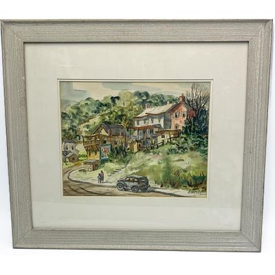 Henry Gasser (American, 1909-1981) Painting Watercolor on Paper "Hilltop Houses" Signed Lower 