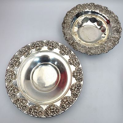 Lot of 2 Italian Sterling Silver Repousse Bowls. Condition: Generally Good w/ Tarnish. 