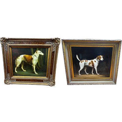 2 Signed Paintings Oil on Canvas "Dogs at Night". Lot of 2 Signed Vintage Paintings Oil on 